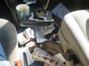 messy car interior